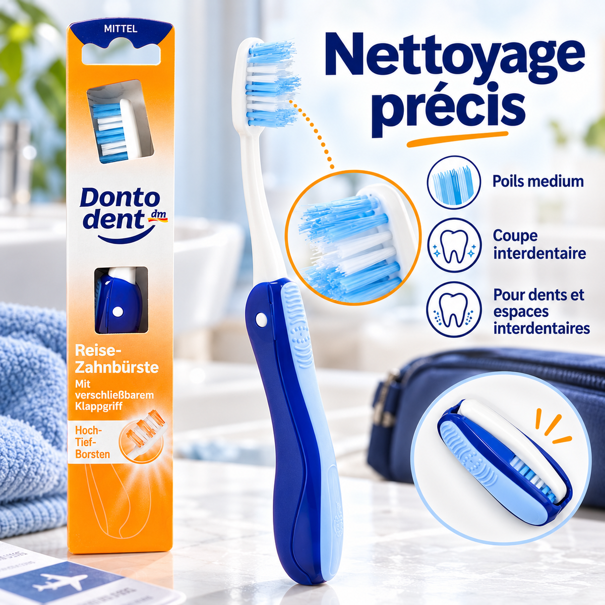 Dontodent Brosse à Dents de Voyage Pliable – Medium