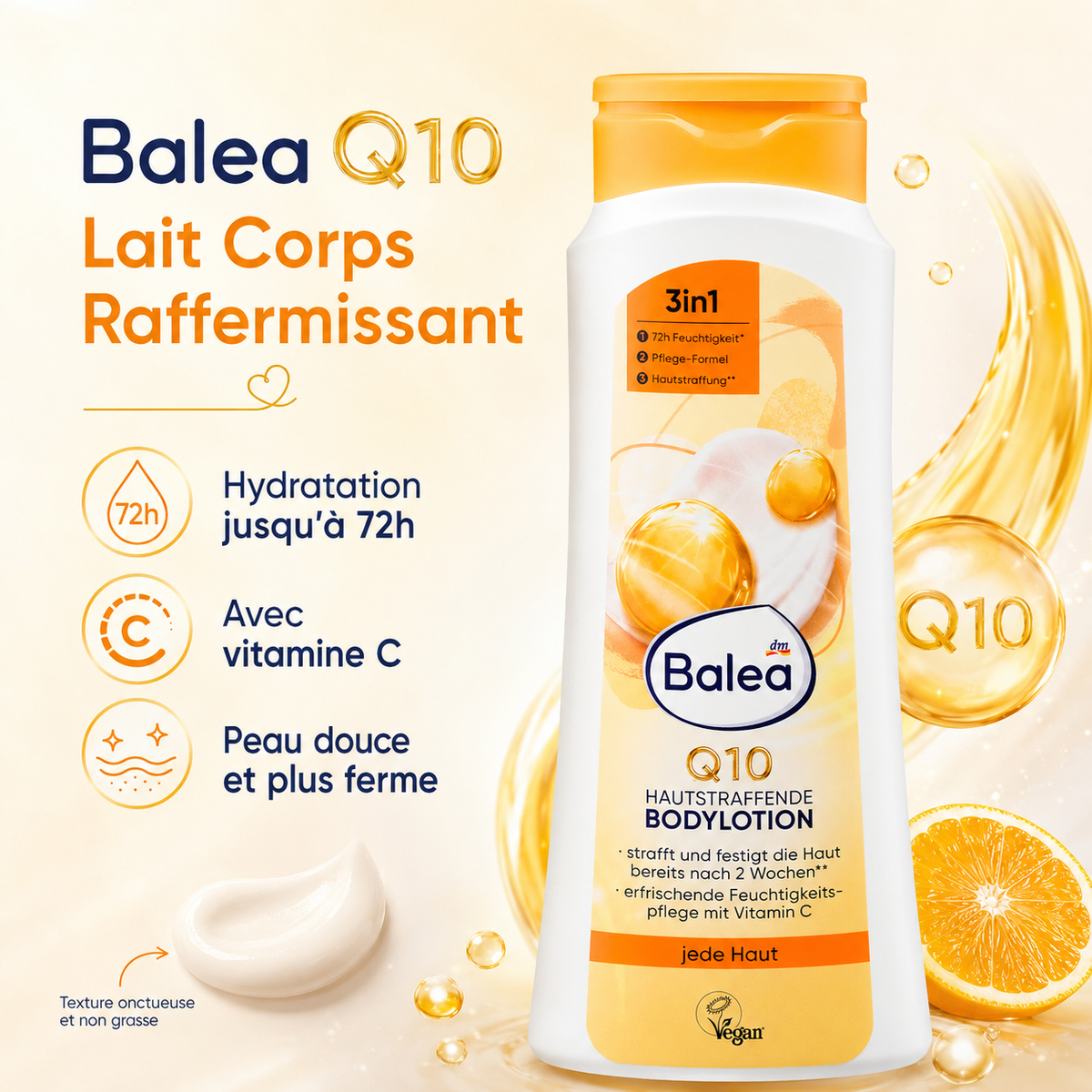 Balea Bodylotion Energy Q10 – Lait Corps Raffermissant & Hydratant 72H – 400 ml