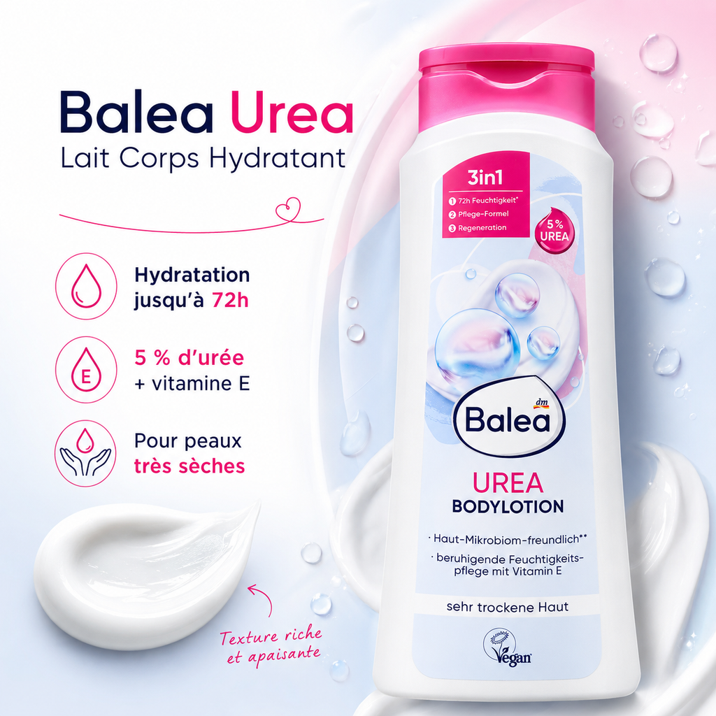 Balea Bodylotion Urea 5% – Lait Corps Hydratant & Réparateur Peaux Très Sèches – 400 ml