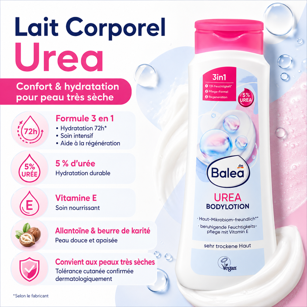 Balea Bodylotion Urea 5% – Lait Corps Hydratant & Réparateur Peaux Très Sèches – 400 ml