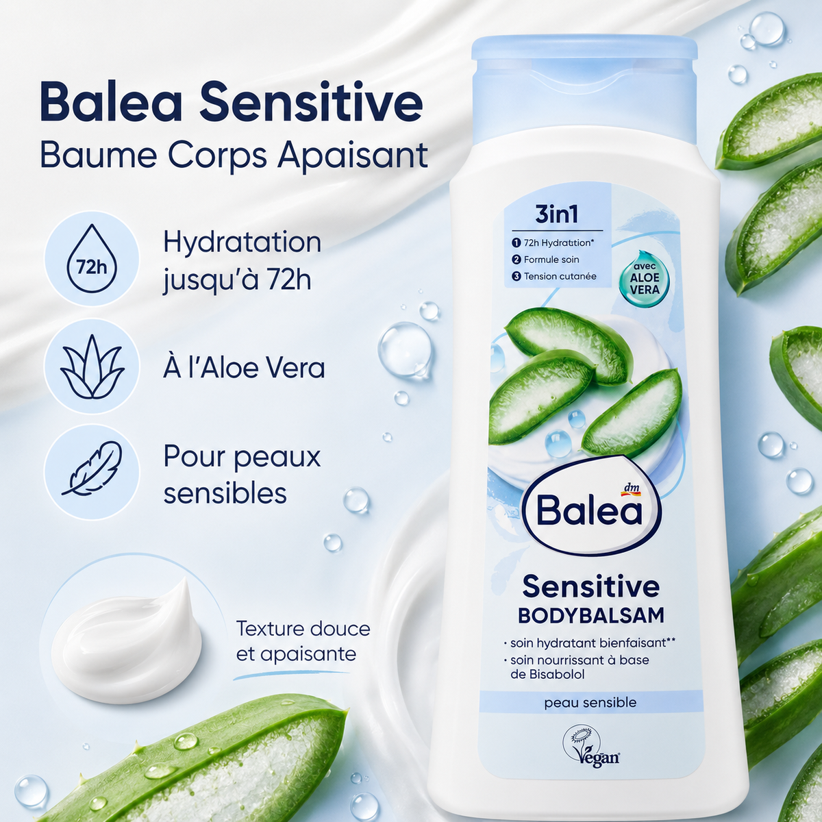 Balea Bodybalsam Sensitive – Baume Corps Apaisant pour Peaux Sensibles – 400 ml