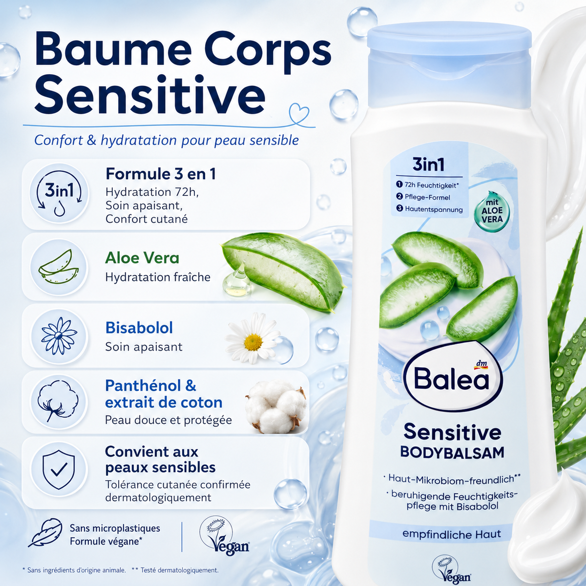 Balea Bodybalsam Sensitive – Baume Corps Apaisant pour Peaux Sensibles – 400 ml