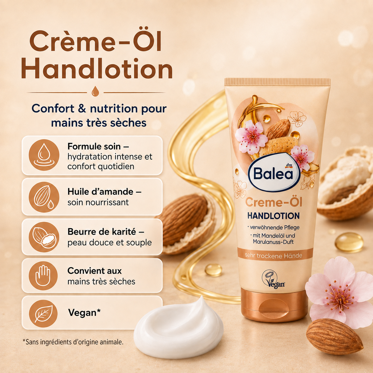 Balea Creme-Öl – Lotion Mains Nourrissante à l’Huile d’Amande – 100 ml