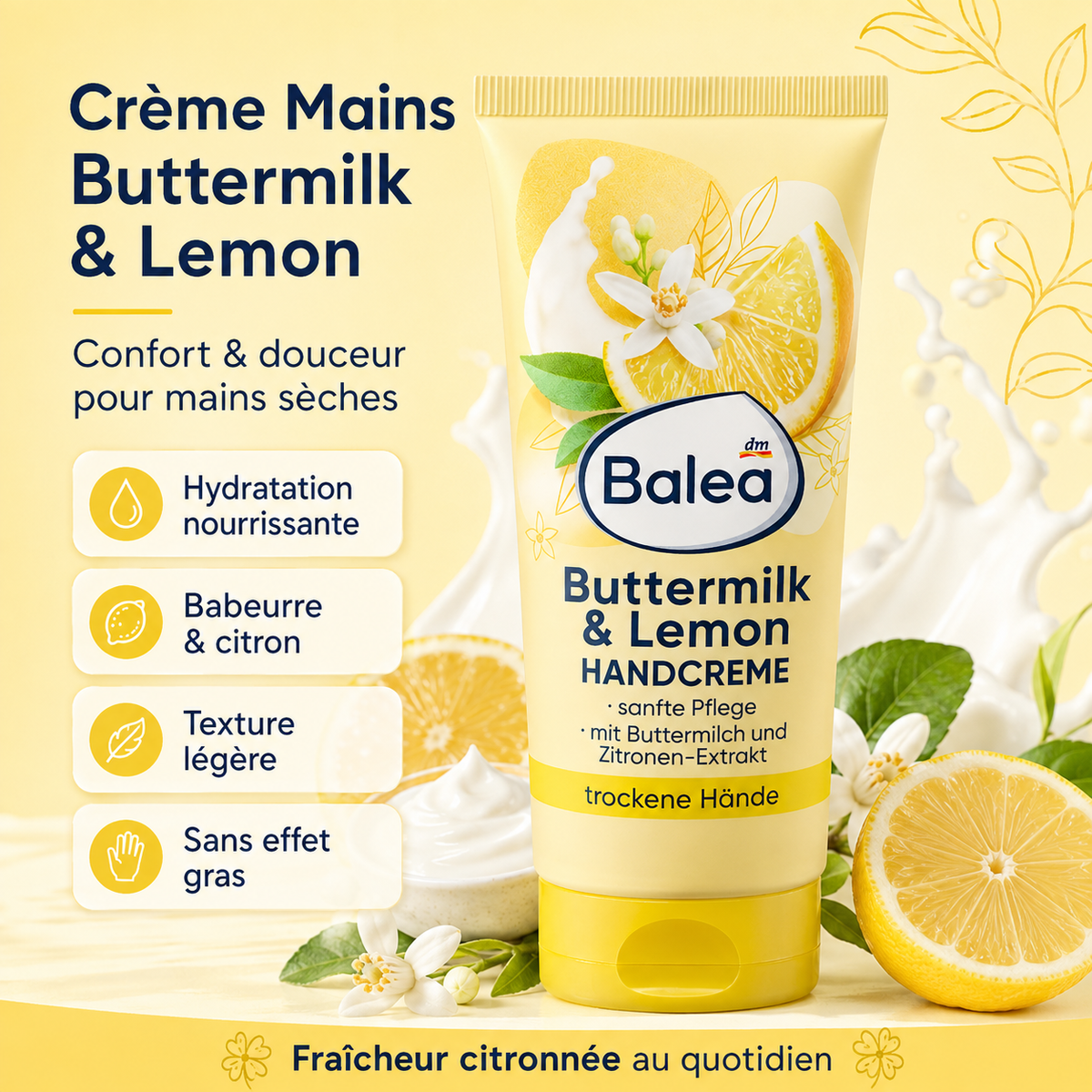 Balea Buttermilk & Lemon – Crème Mains Hydratante – 100 ml