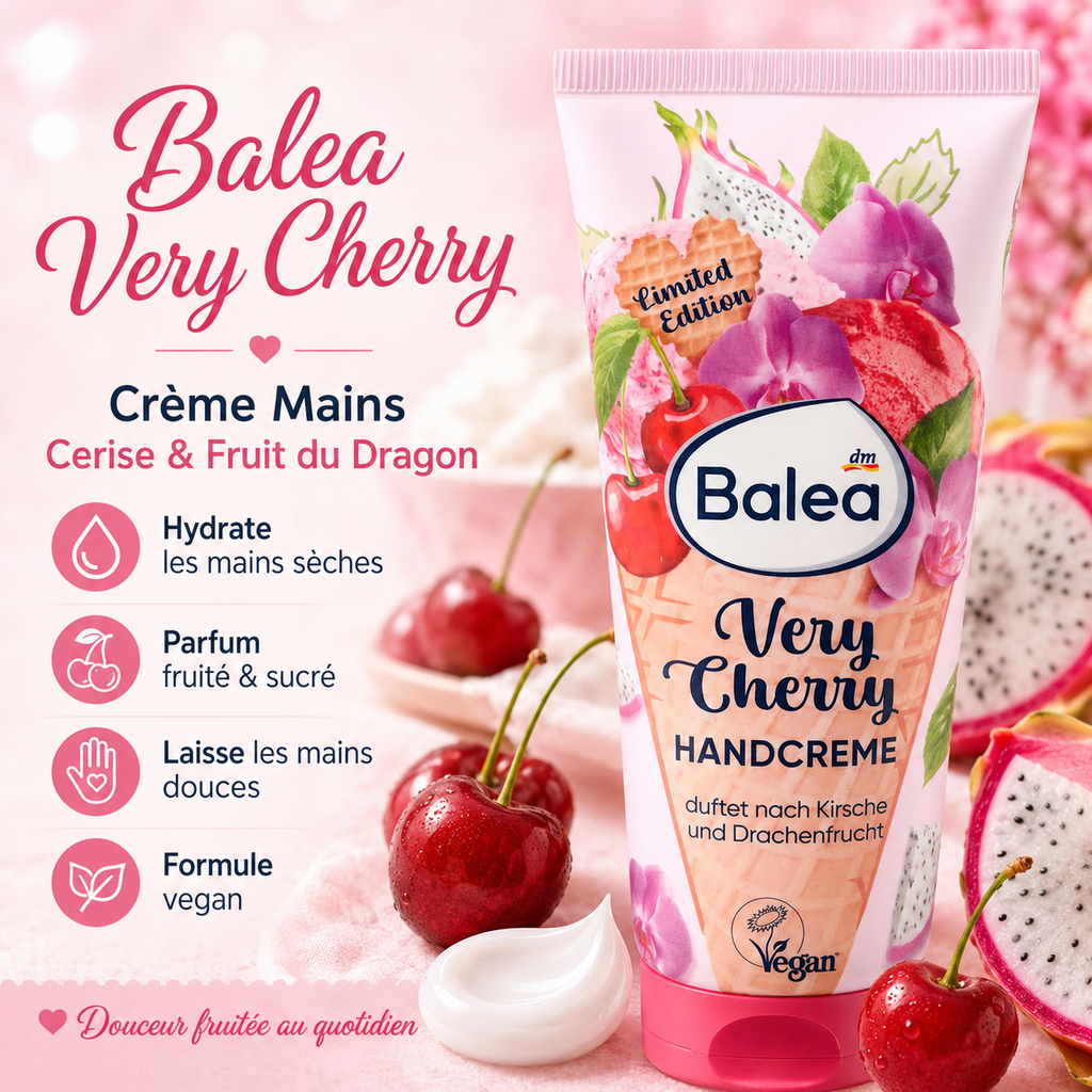 Balea Very Cherry – Crème Mains Cerise & Fruit du Dragon – 100 ml