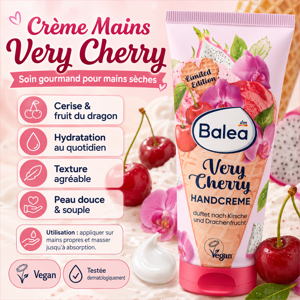 Balea Very Cherry – Crème Mains Cerise & Fruit du Dragon – 100 ml
