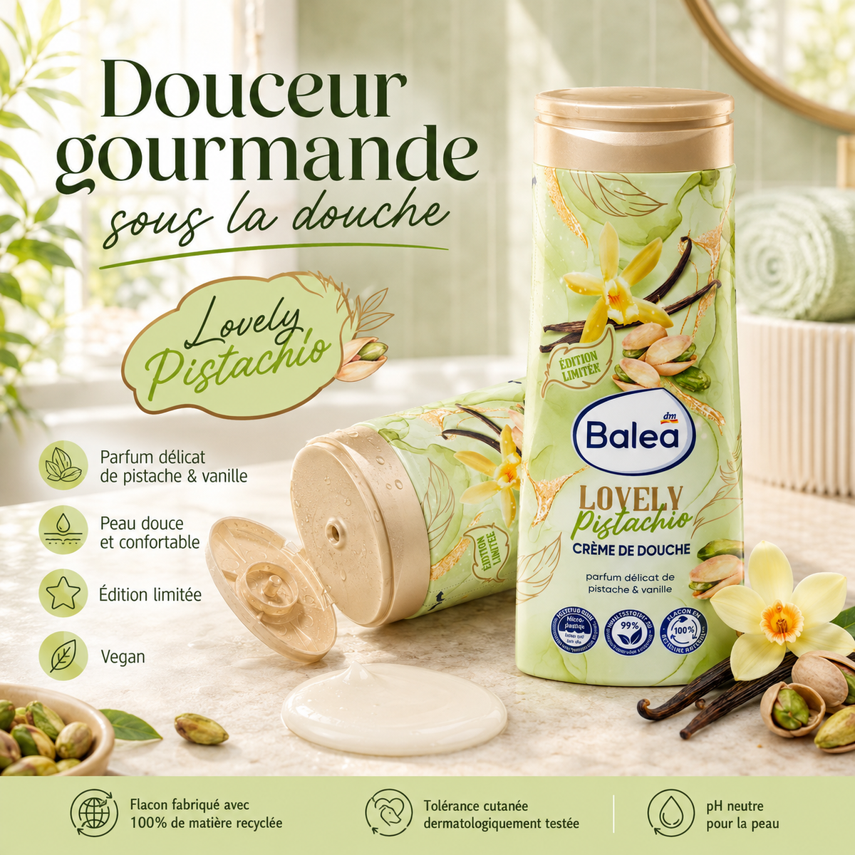 Balea Lovely Pistachio – Crème Douche Pistache & Vanille – 300 ml