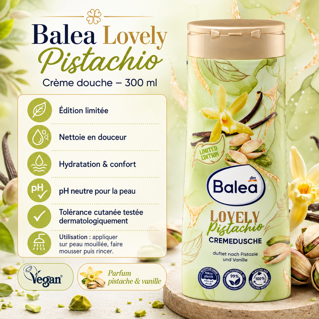 Balea Lovely Pistachio – Crème Douche Pistache & Vanille – 300 ml
