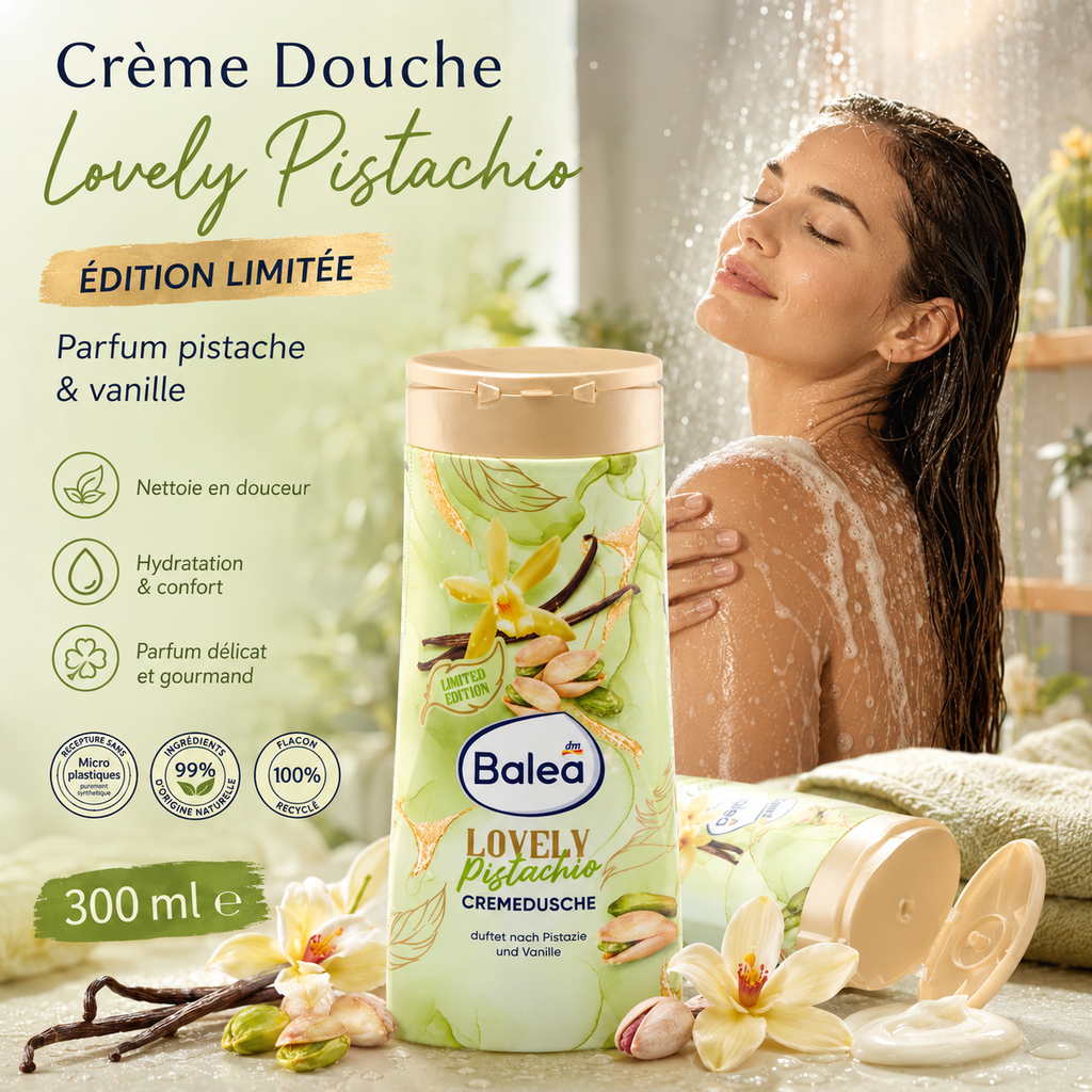 Balea Lovely Pistachio – Crème Douche Pistache & Vanille – 300 ml