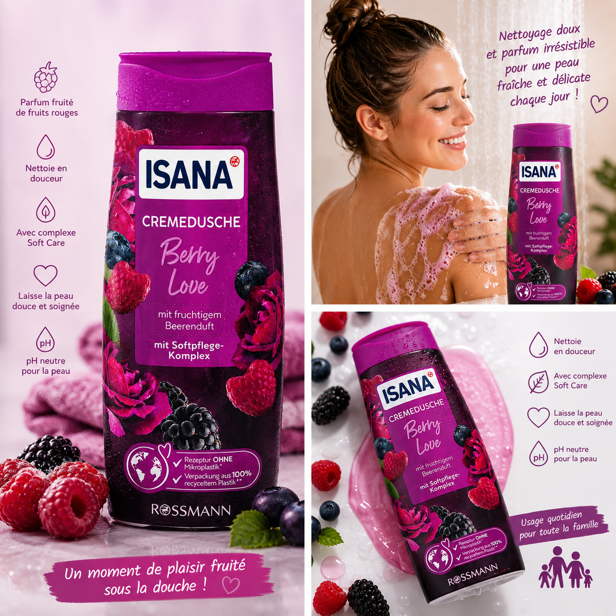 ISANA Berry Love – Crème Douche aux Fruits Rouges – 300 ml