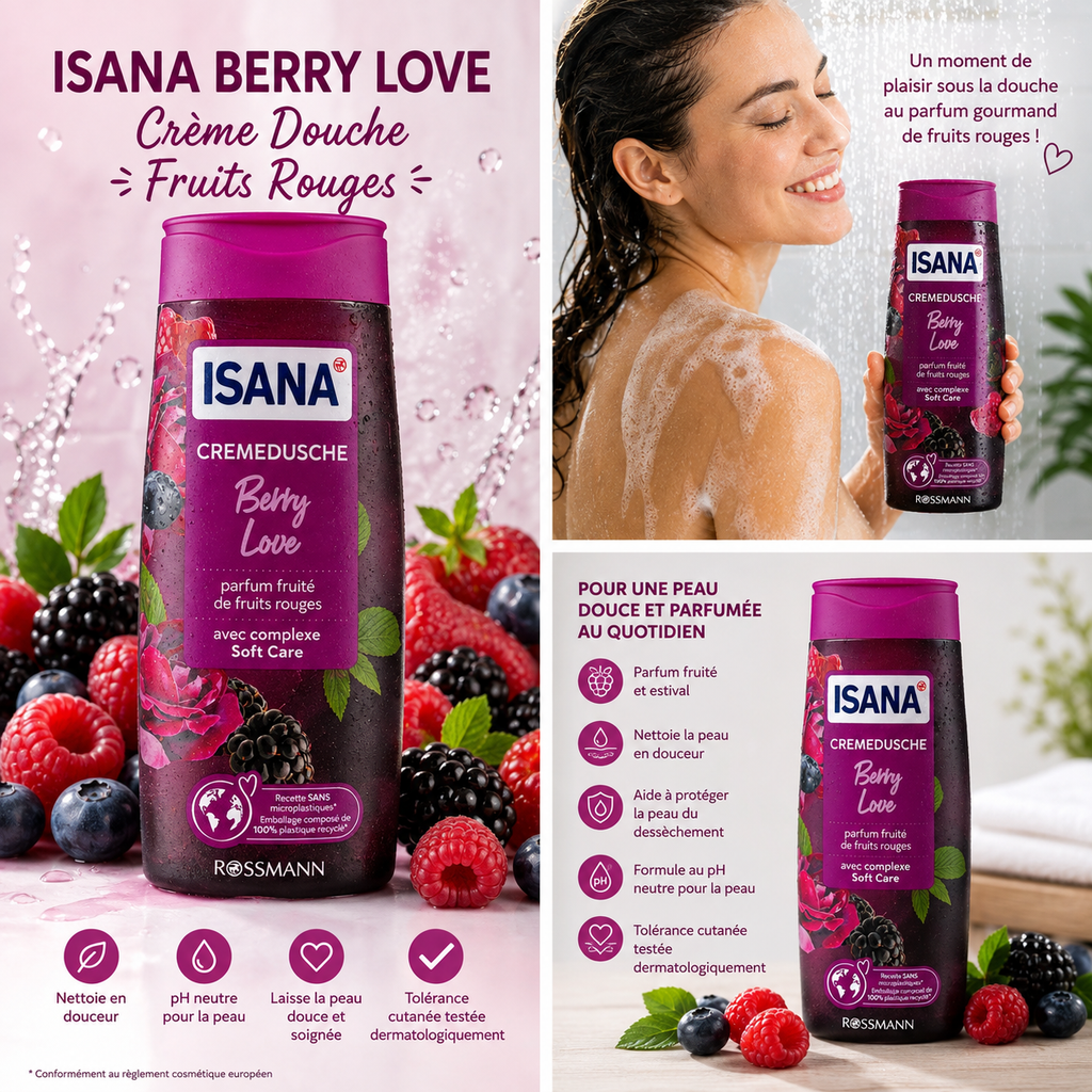ISANA Berry Love – Crème Douche aux Fruits Rouges – 300 ml