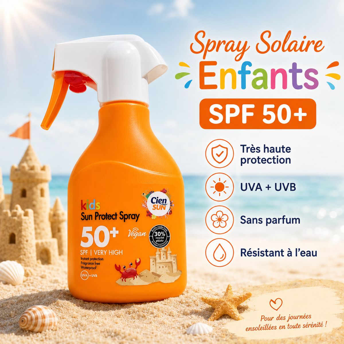 Cien Sun Kids – Spray Solaire SPF 50+ Enfants – 250 ml
