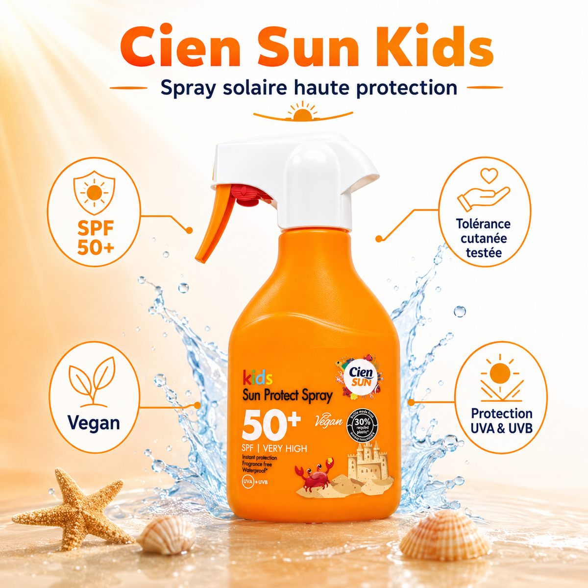 Cien Sun Kids – Spray Solaire SPF 50+ Enfants – 250 ml