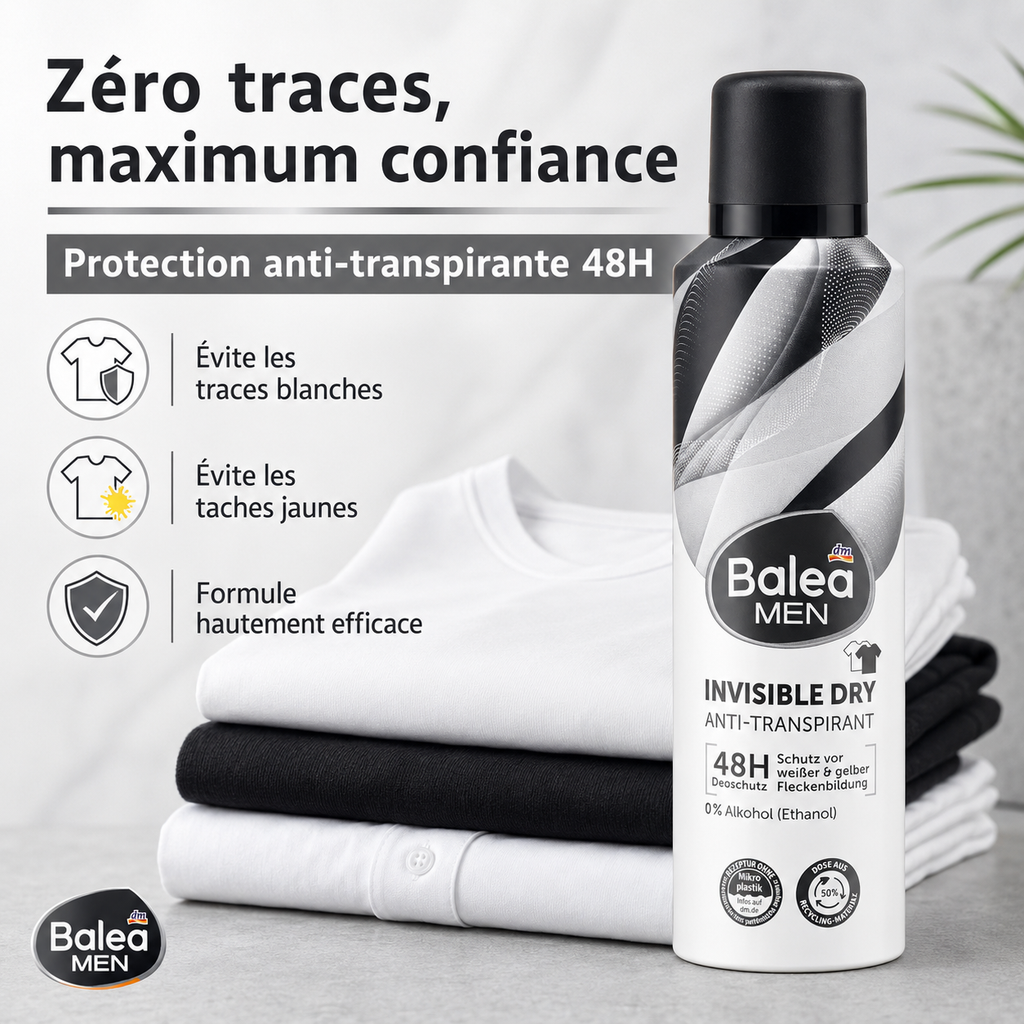 Balea MEN Invisible Dry – Spray Anti-Transpirant 48H – 200 ml