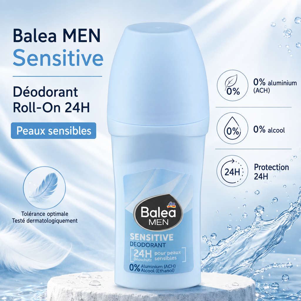 Balea MEN Sensitive – Déodorant Roll-On 24H – 50 ml