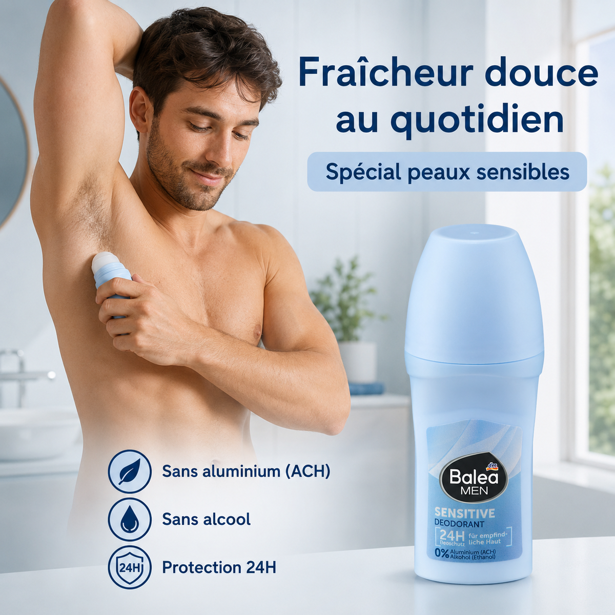 Balea MEN Sensitive – Déodorant Roll-On 24H – 50 ml
