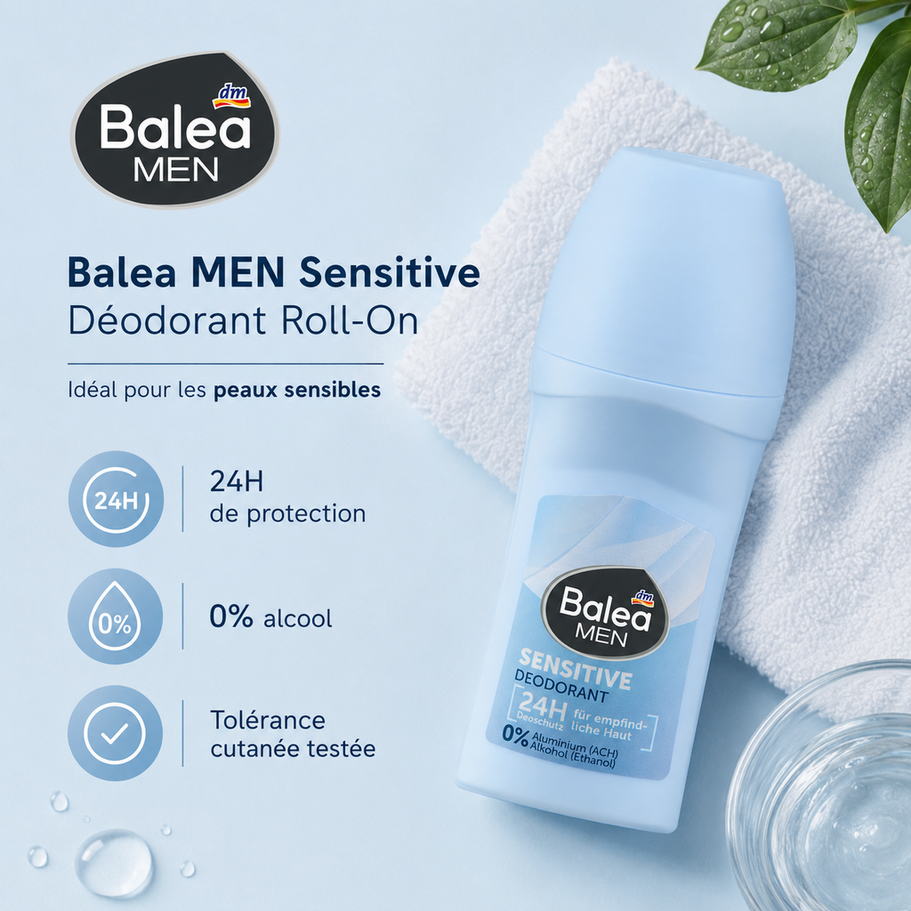 Balea MEN Sensitive – Déodorant Roll-On 24H – 50 ml
