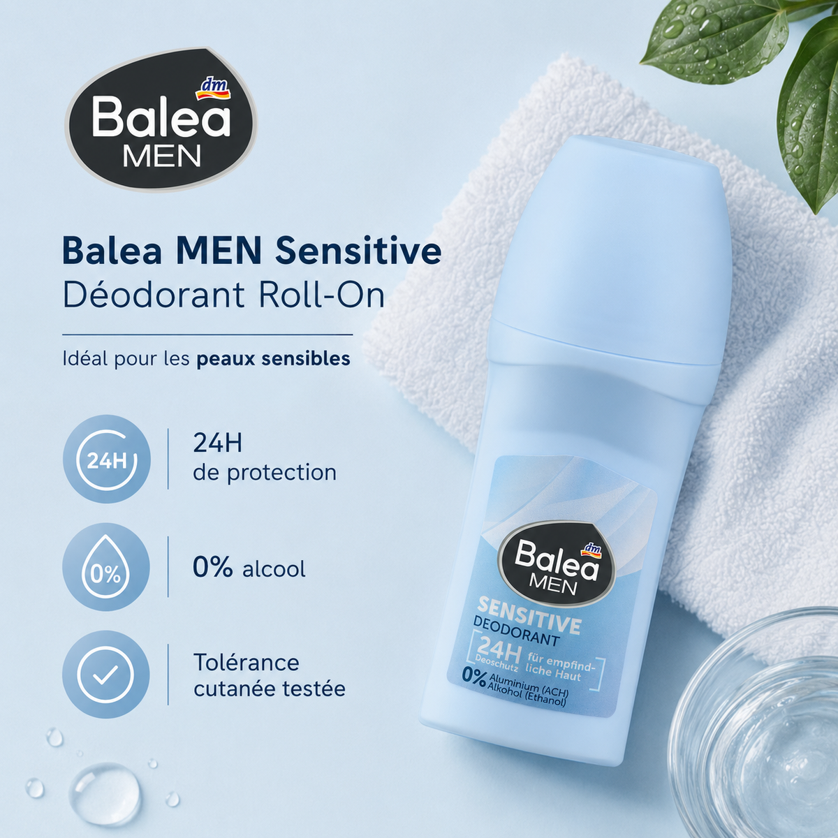Balea MEN Sensitive – Déodorant Roll-On 24H – 50 ml