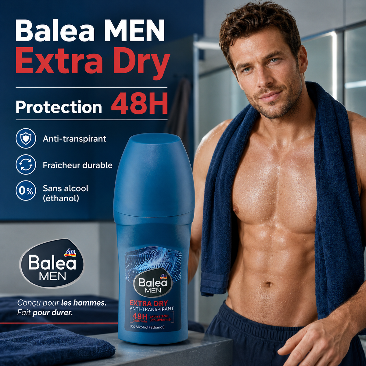 Balea MEN Extra Dry – Déodorant Roll-On 48H – 50 ml
