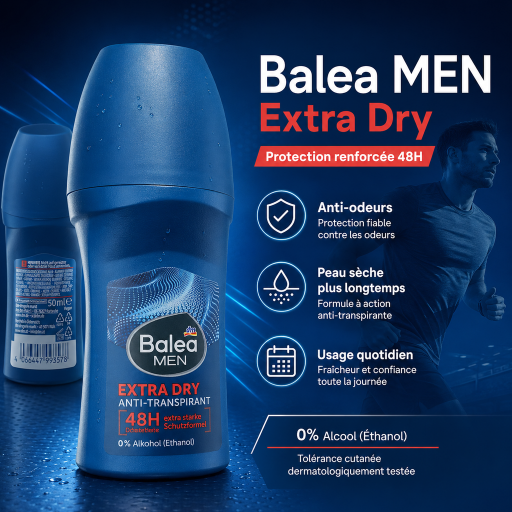 Balea MEN Extra Dry – Déodorant Roll-On 48H – 50 ml