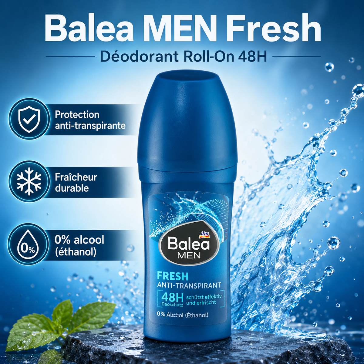 Balea MEN Fresh – Déodorant Roll-On 48H – 50 ml