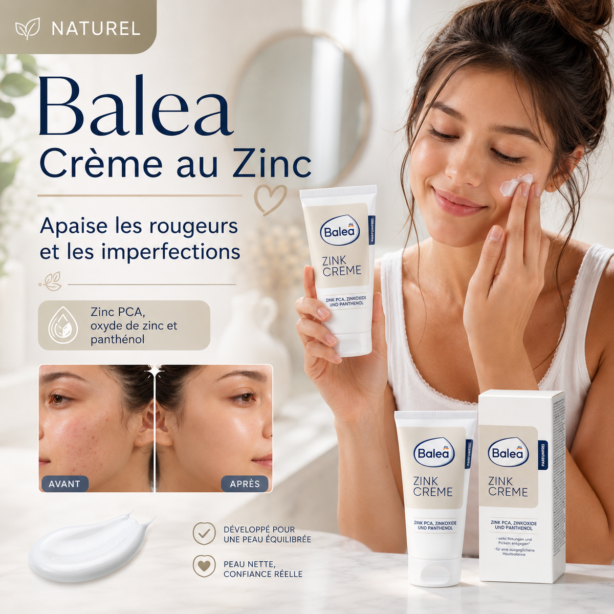 Balea Crème au Zinc – Anti-Rougeurs & Imperfections – 50 ml
