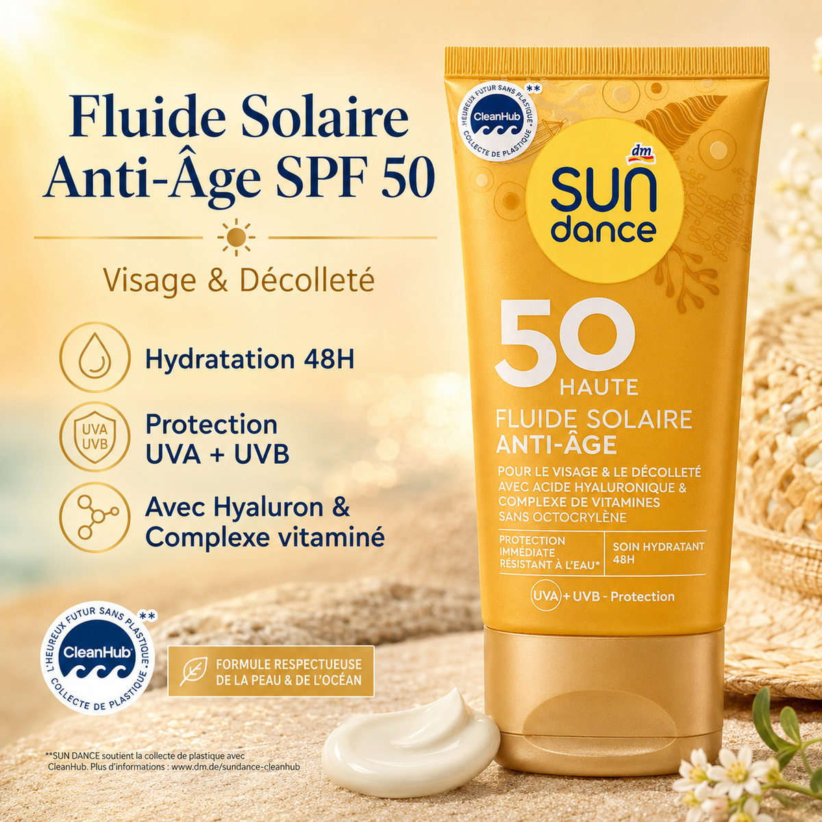 SUNDANCE Anti-Âge – Fluide Solaire Visage SPF 50 – 50 ml
