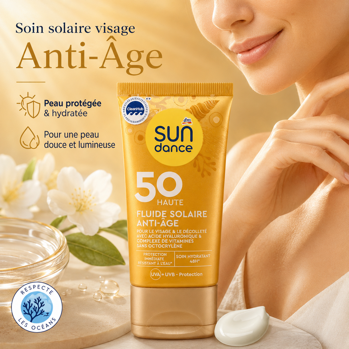 SUNDANCE Anti-Âge – Fluide Solaire Visage SPF 50 – 50 ml