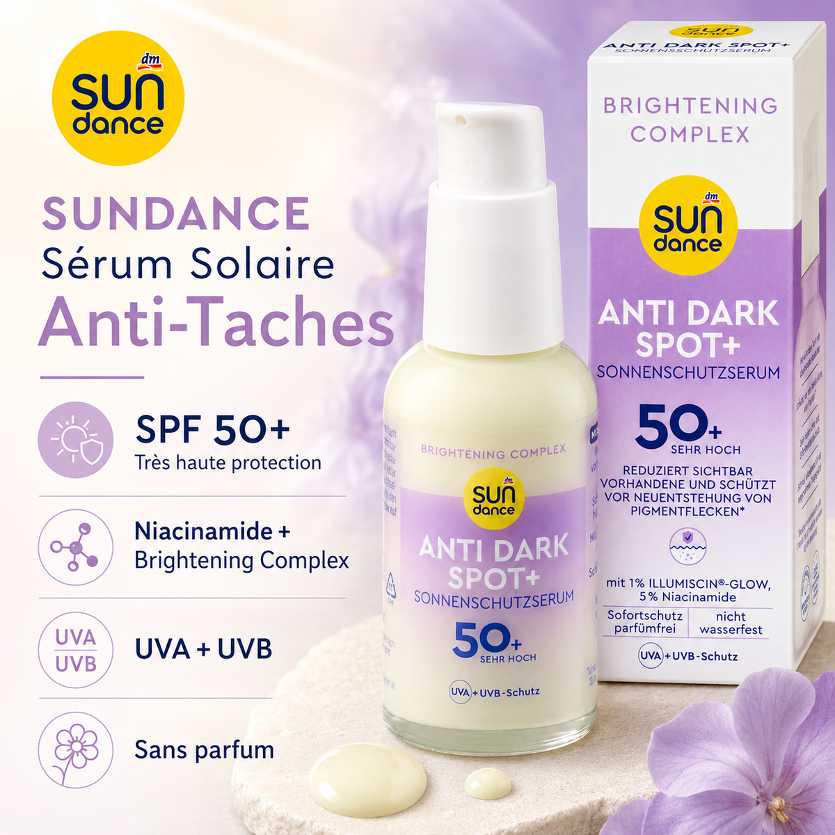 SUNDANCE Anti Dark Spot+ – Sérum Solaire Anti-Taches SPF 50+ – 50 ml