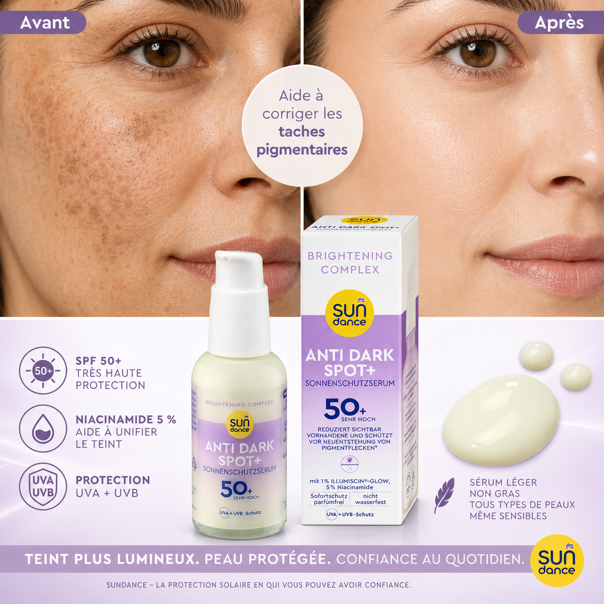 SUNDANCE Anti Dark Spot+ – Sérum Solaire Anti-Taches SPF 50+ – 50 ml