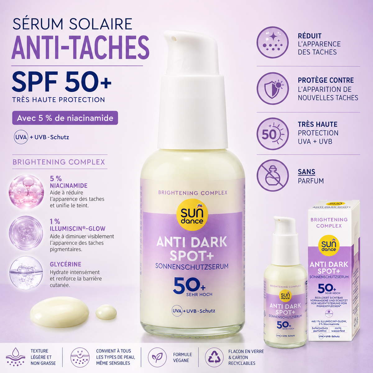 SUNDANCE Anti Dark Spot+ – Sérum Solaire Anti-Taches SPF 50+ – 50 ml