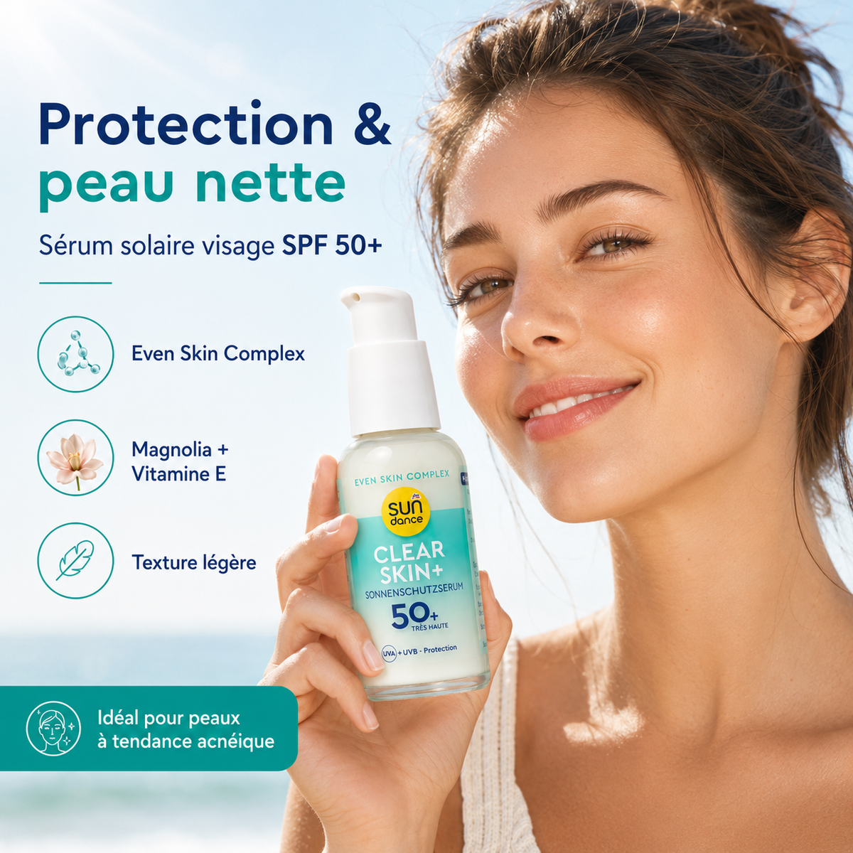 SUNDANCE Clear Skin+ – Sérum Solaire SPF 50+ Anti-Imperfections – 50 ml