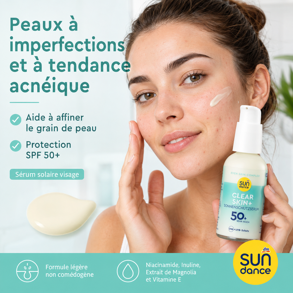 SUNDANCE Clear Skin+ – Sérum Solaire SPF 50+ Anti-Imperfections – 50 ml