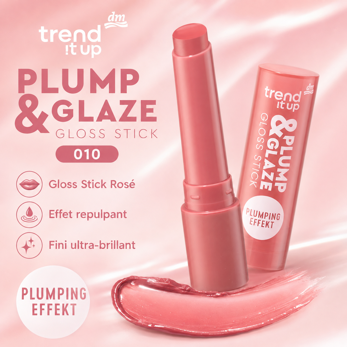 Trend !t up Plump & Glaze Gloss Stick 010 – Rosé Brillant – 2 g