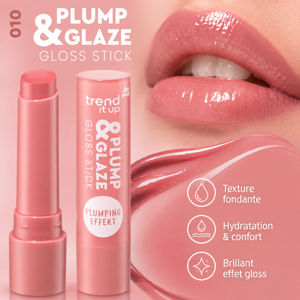 Trend !t up Plump & Glaze Gloss Stick 010 – Rosé Brillant – 2 g