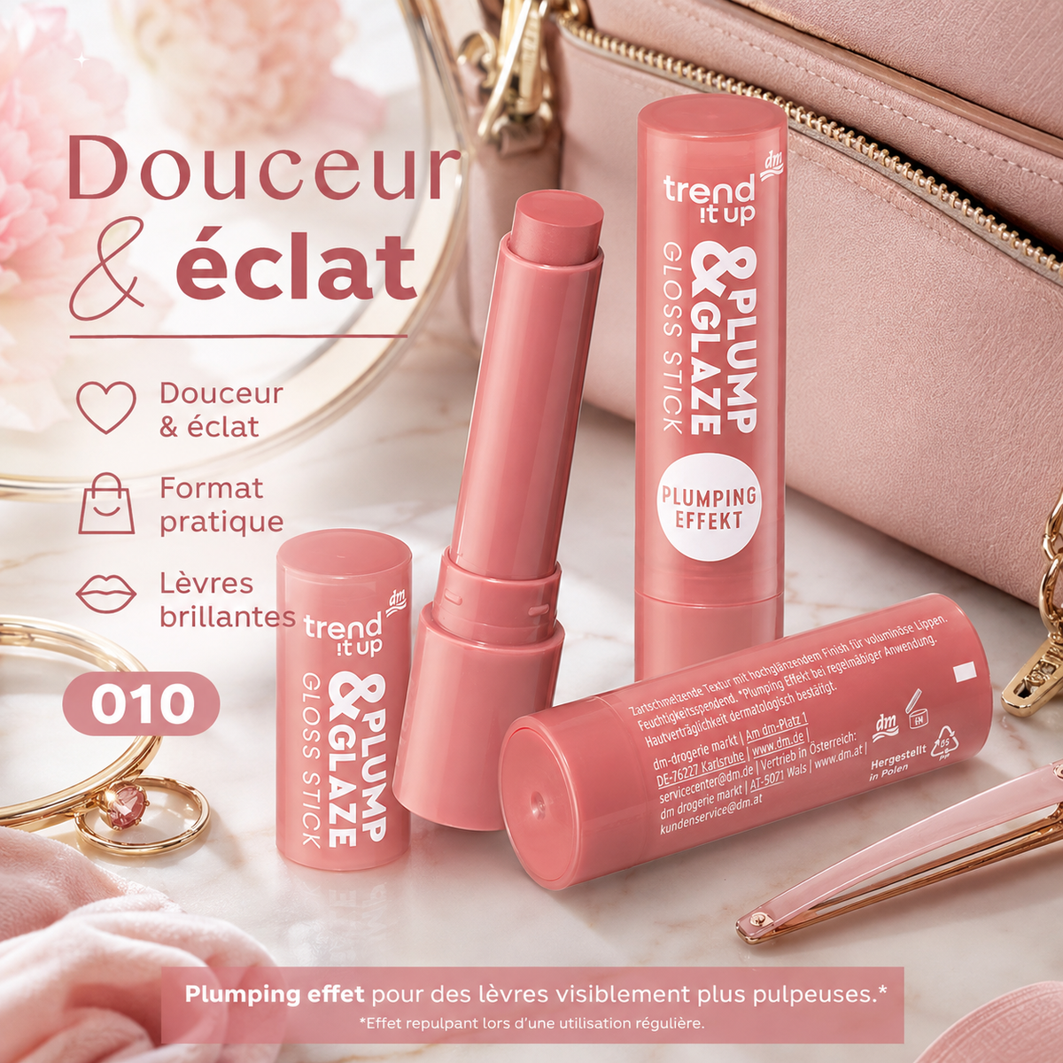 Trend !t up Plump & Glaze Gloss Stick 010 – Rosé Brillant – 2 g