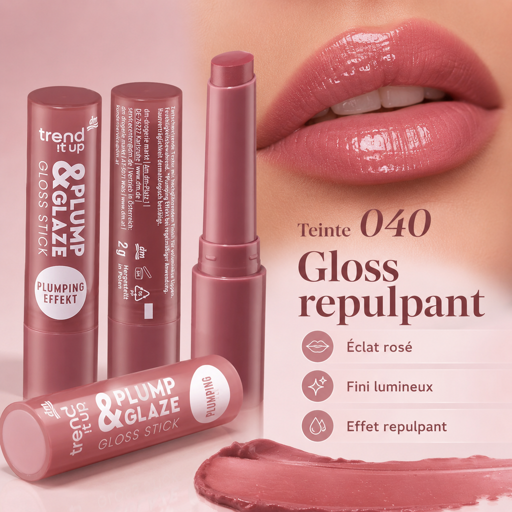 trend !t up Plump & Glaze Gloss Stick 040 – Rosé Brillant – 2 g