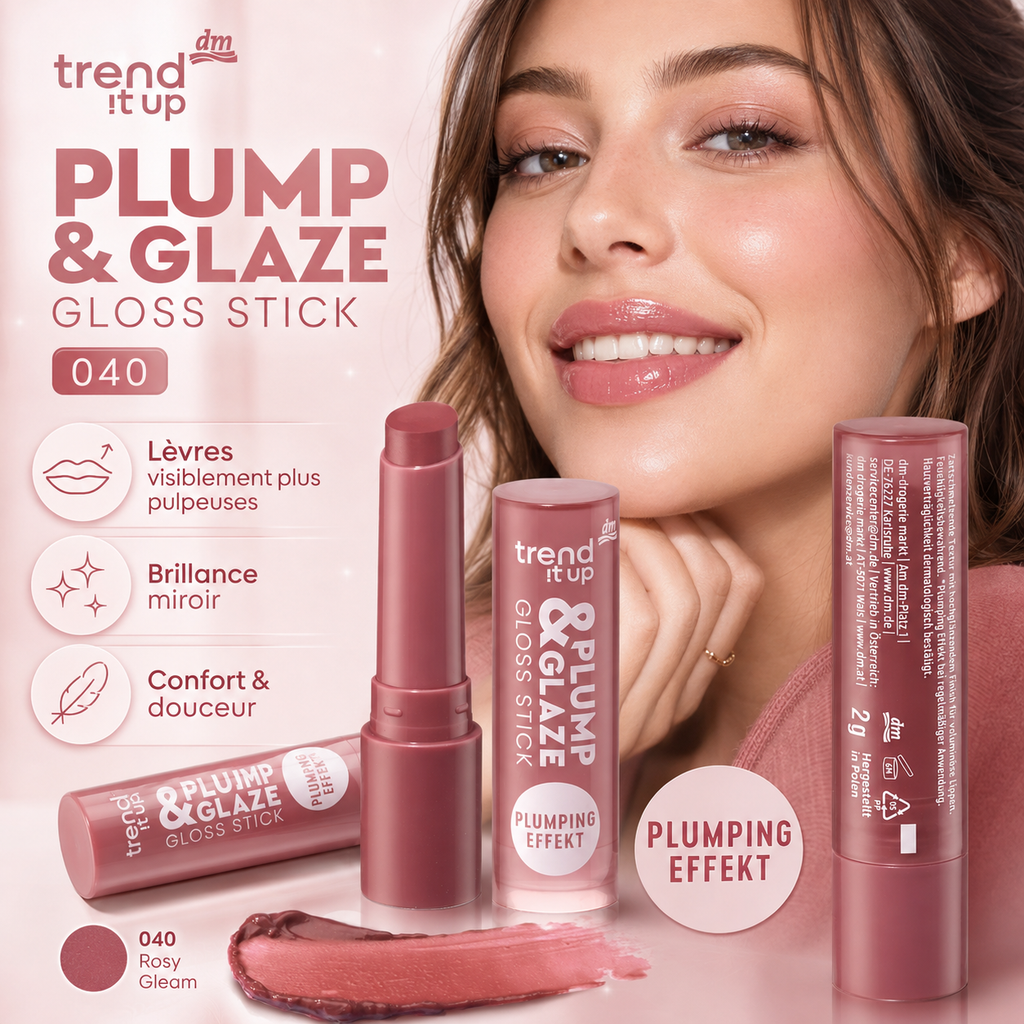trend !t up Plump & Glaze Gloss Stick 040 – Rosé Brillant – 2 g