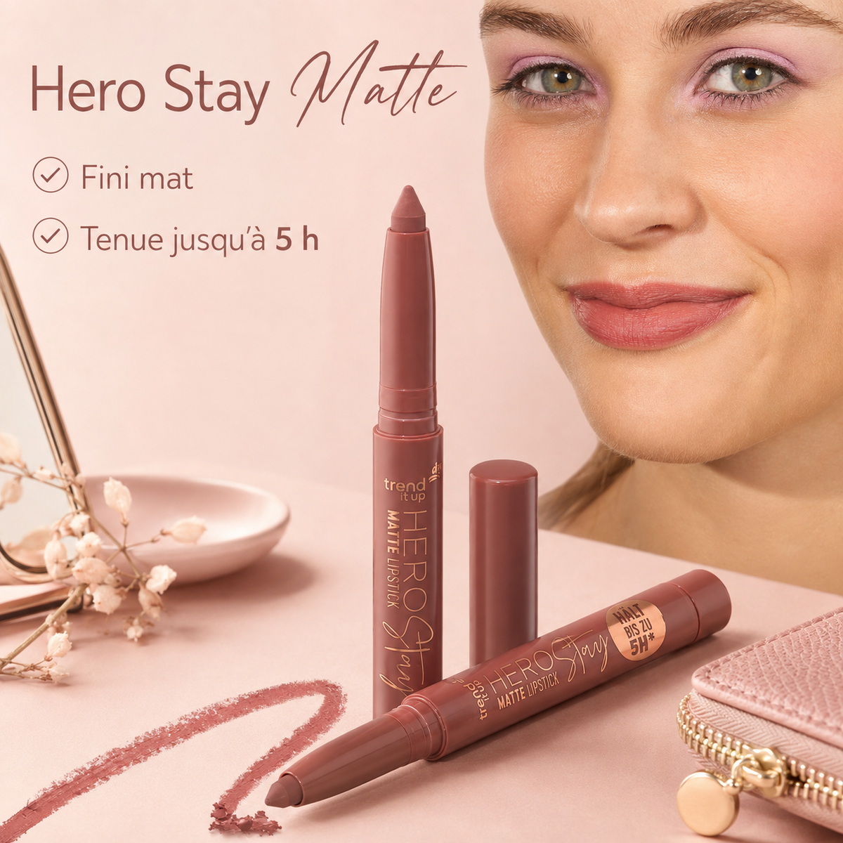 trend !t up Hero Stay Matte 050 Rosé – Rouge à Lèvres Mat – 1,4 g