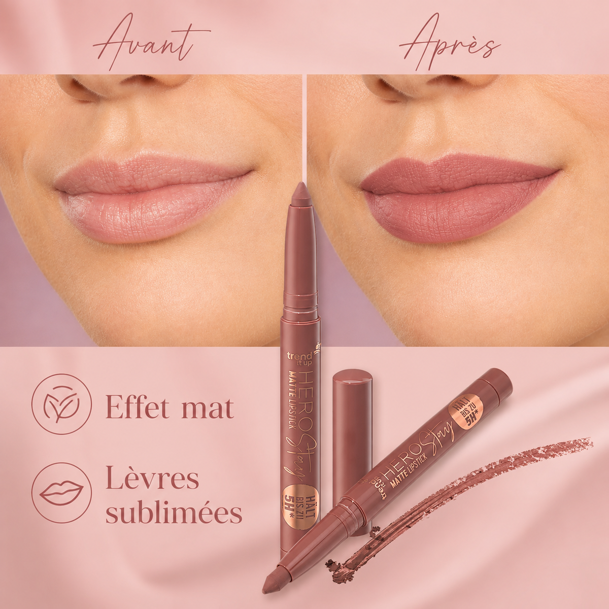trend !t up Hero Stay Matte 050 Rosé – Rouge à Lèvres Mat – 1,4 g