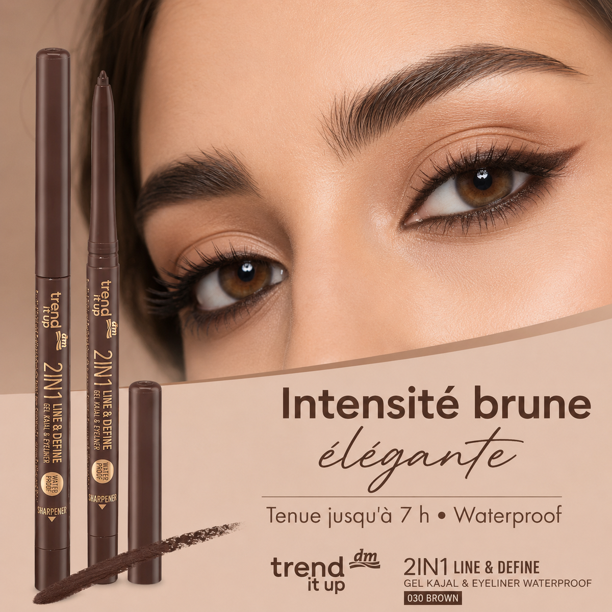 trend !t up Gel Kajal & Eyeliner 2 en 1 Waterproof 030 Brun – 0,35 g