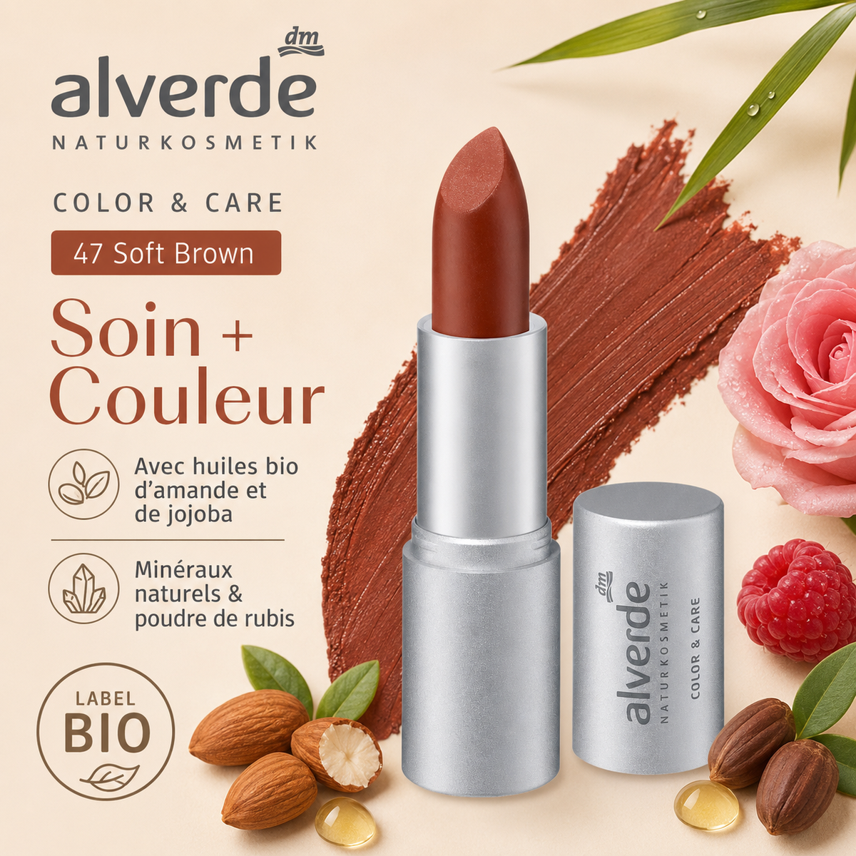 alverde NATURKOSMETIK Rouge à Lèvres Color & Care 47 – 4,5 g