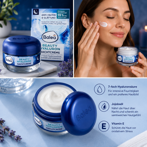 Balea Beauty Hyaluron Crème de Nuit – Hydratation intense, action anti-rides et peau lissée – 50 ml
