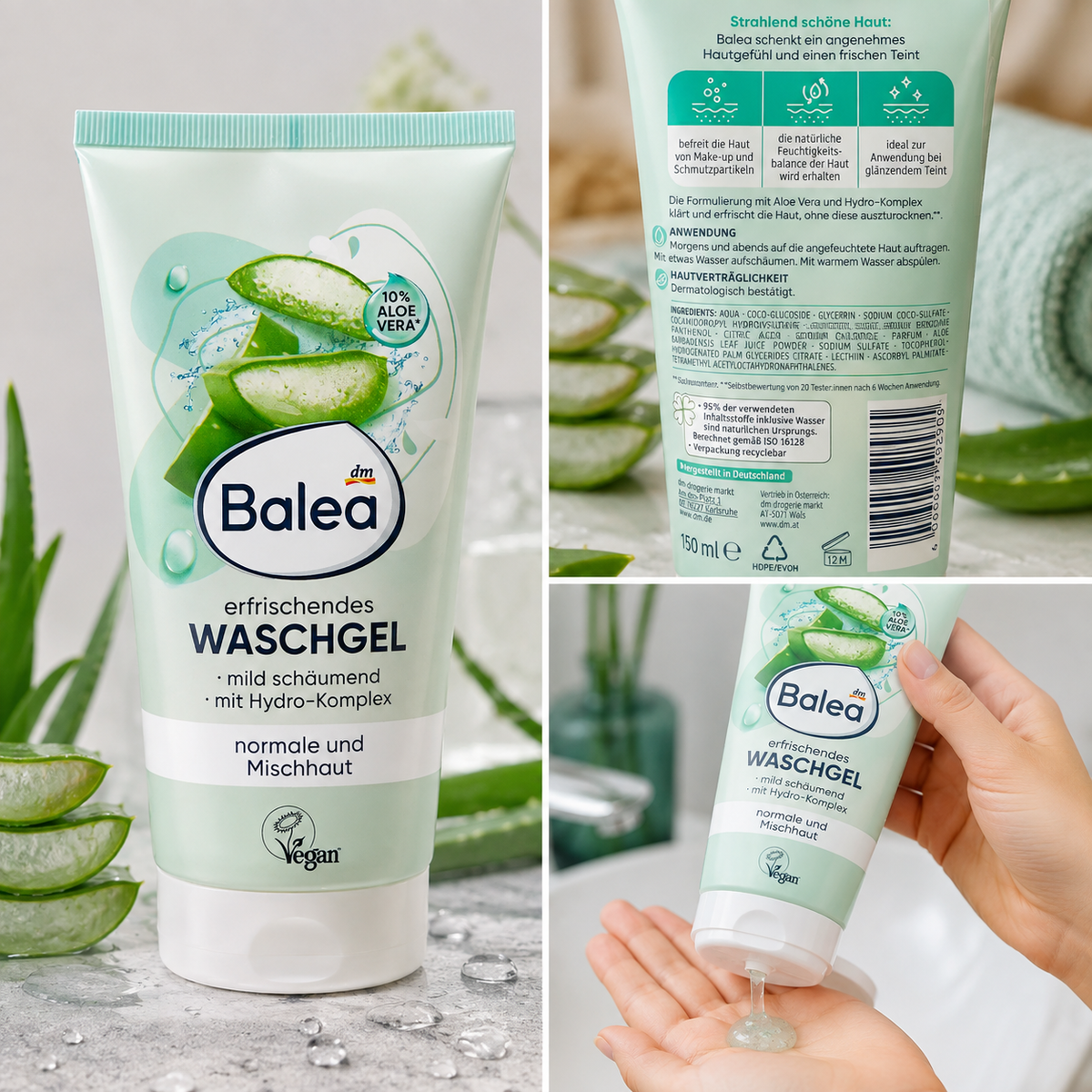 Balea Gel Nettoyant Rafraîchissant à l’Aloe Vera – Peaux normales à mixtes – 150 ml