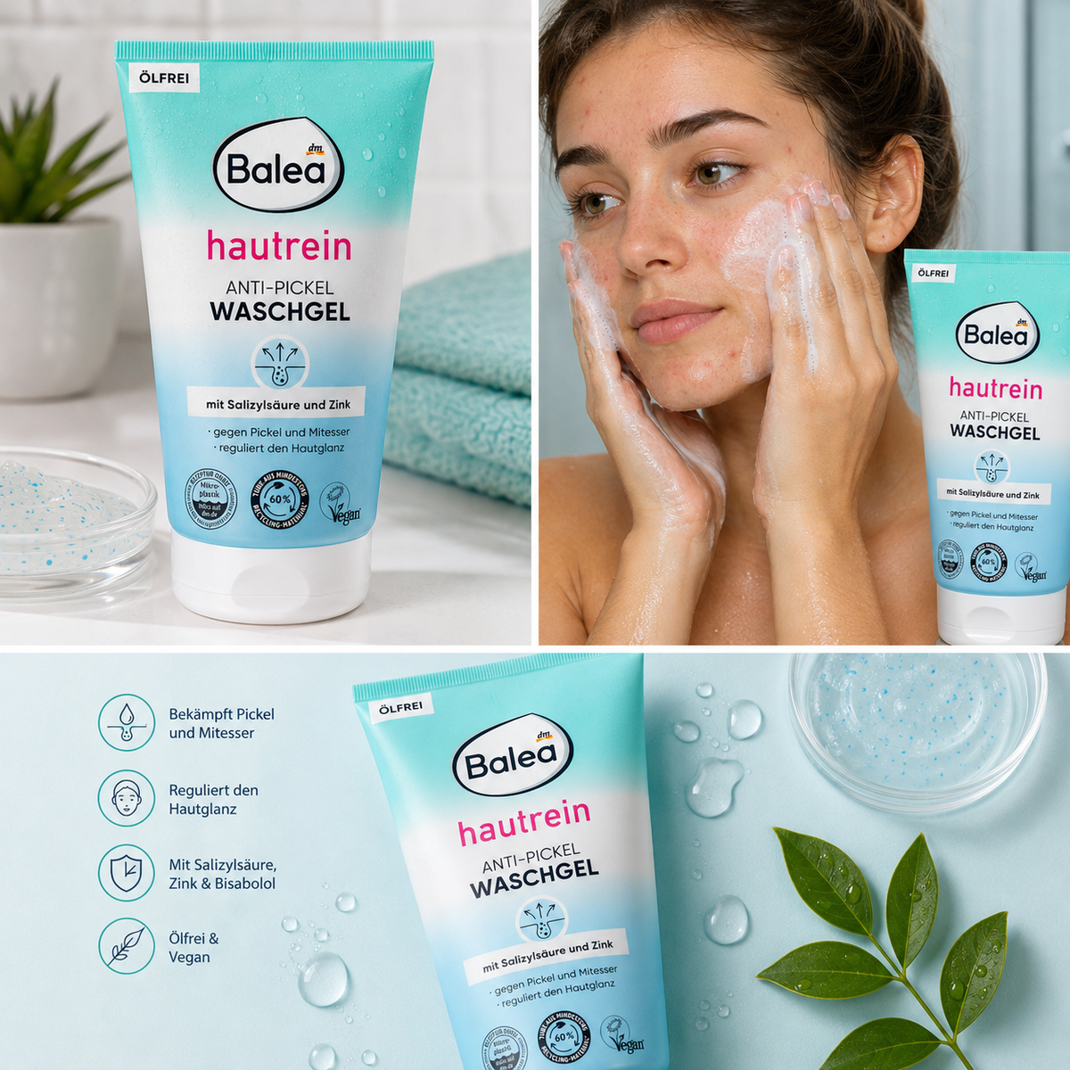 Balea Hautrein Gel Nettoyant Anti-Imperfections à l’Acide Salicylique et au Zinc – 150 ml