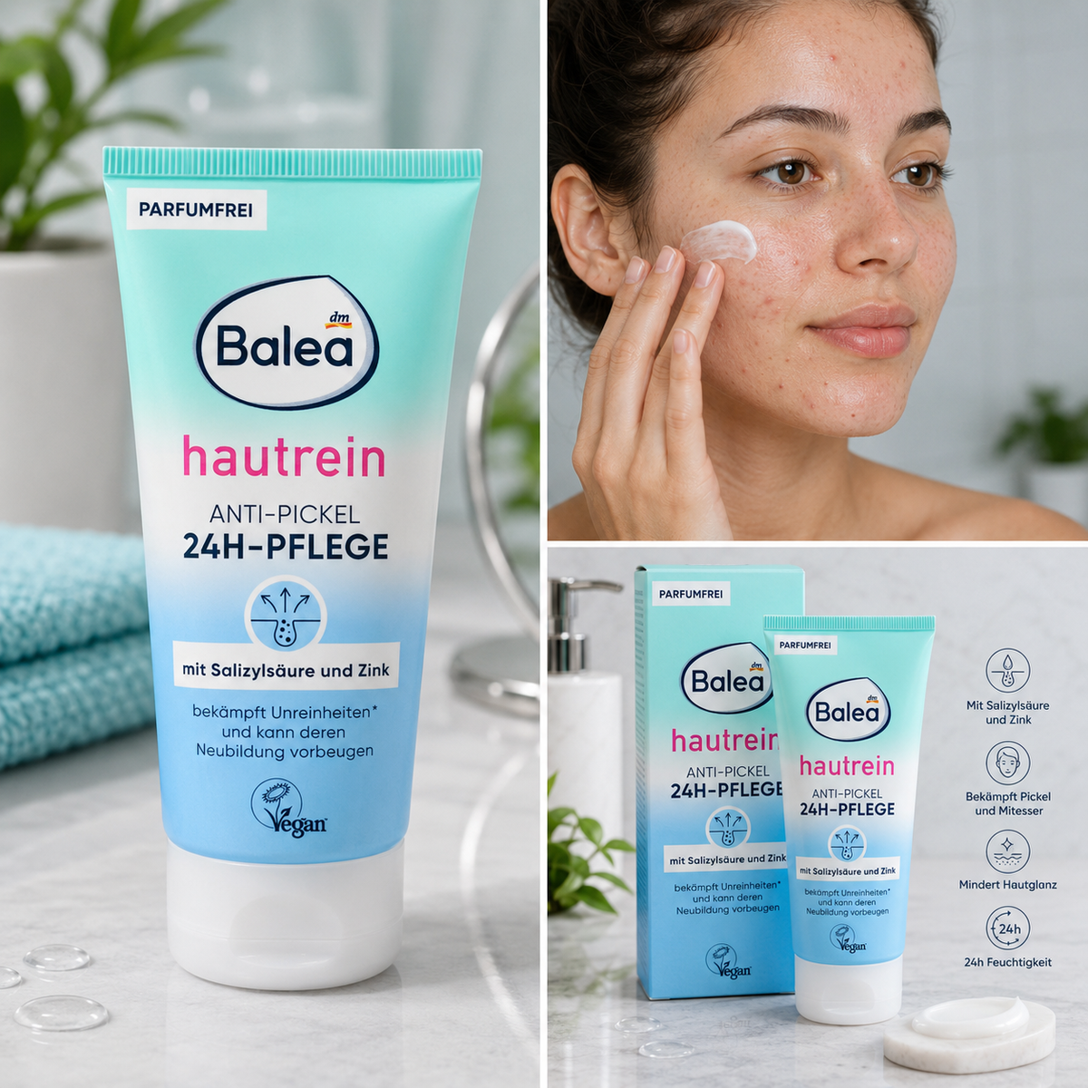 Balea Hautrein Soin Anti-Boutons 24 h à l’Acide Salicylique et au Zinc – 50 ml