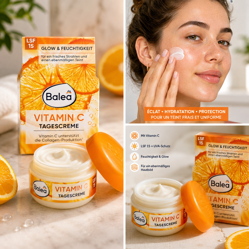 Balea Crème de Jour Vitamine C LSF 15 – Éclat, hydratation et action anti-rides – 50 ml
