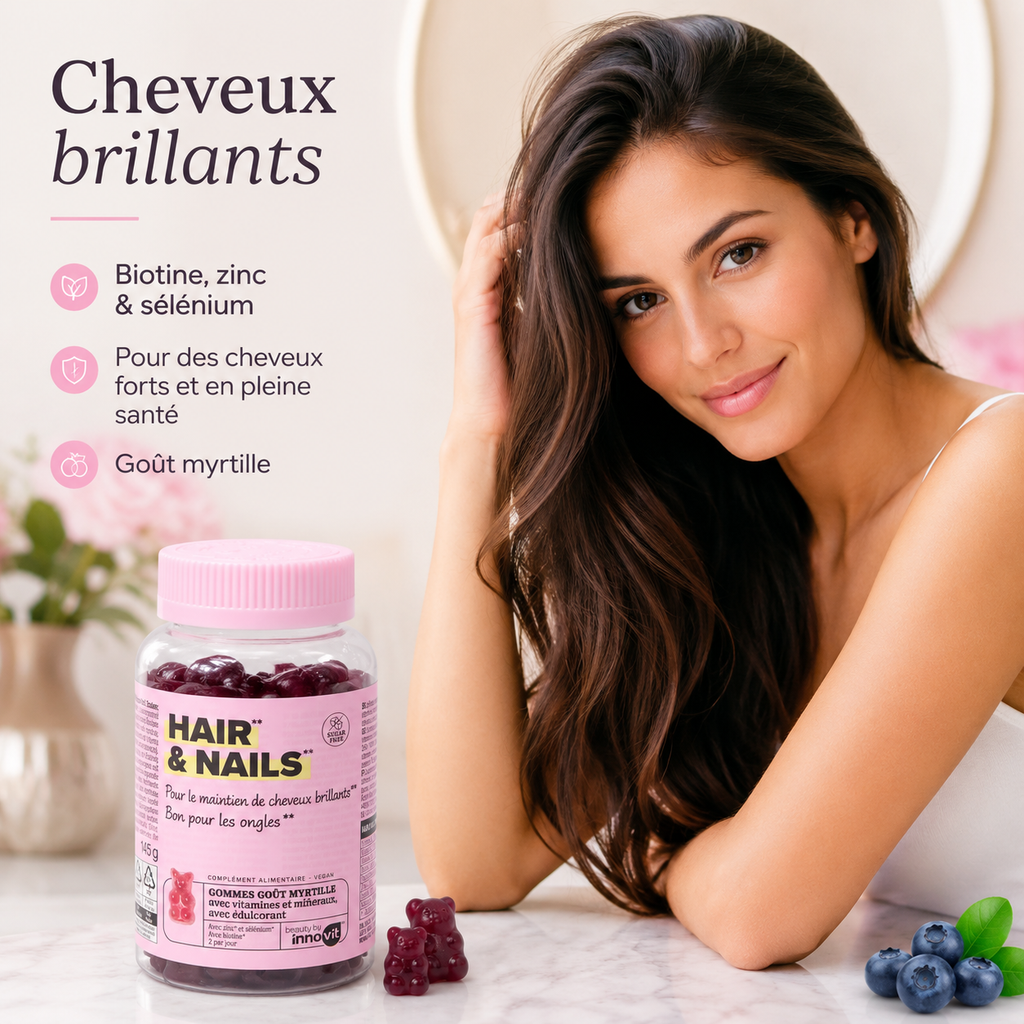 Innovit Hair & Nails Gummies Myrtille – Biotine, Zinc & Sélénium – 60 Gummies