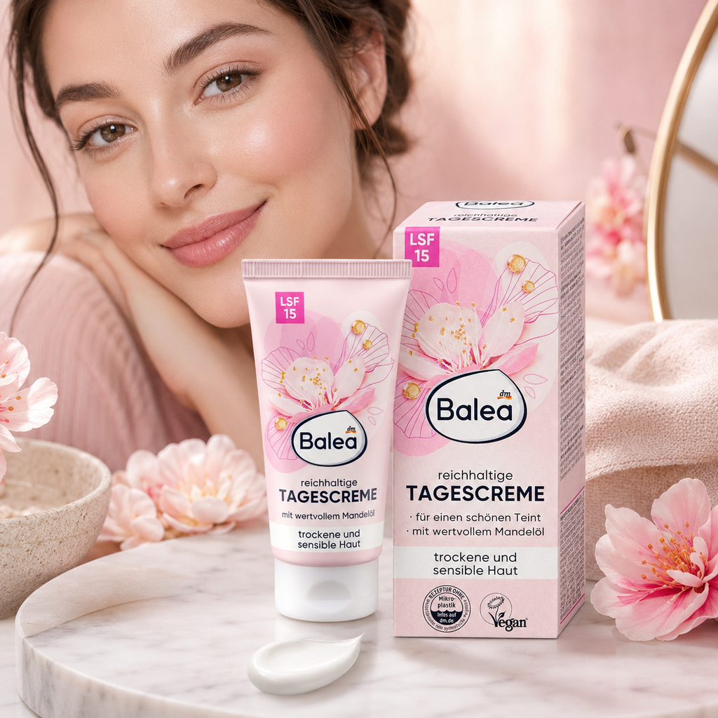 Balea Crème de Jour Riche à l’Huile d’Amande SPF 15 – Peaux sèches et sensibles – 50 ml