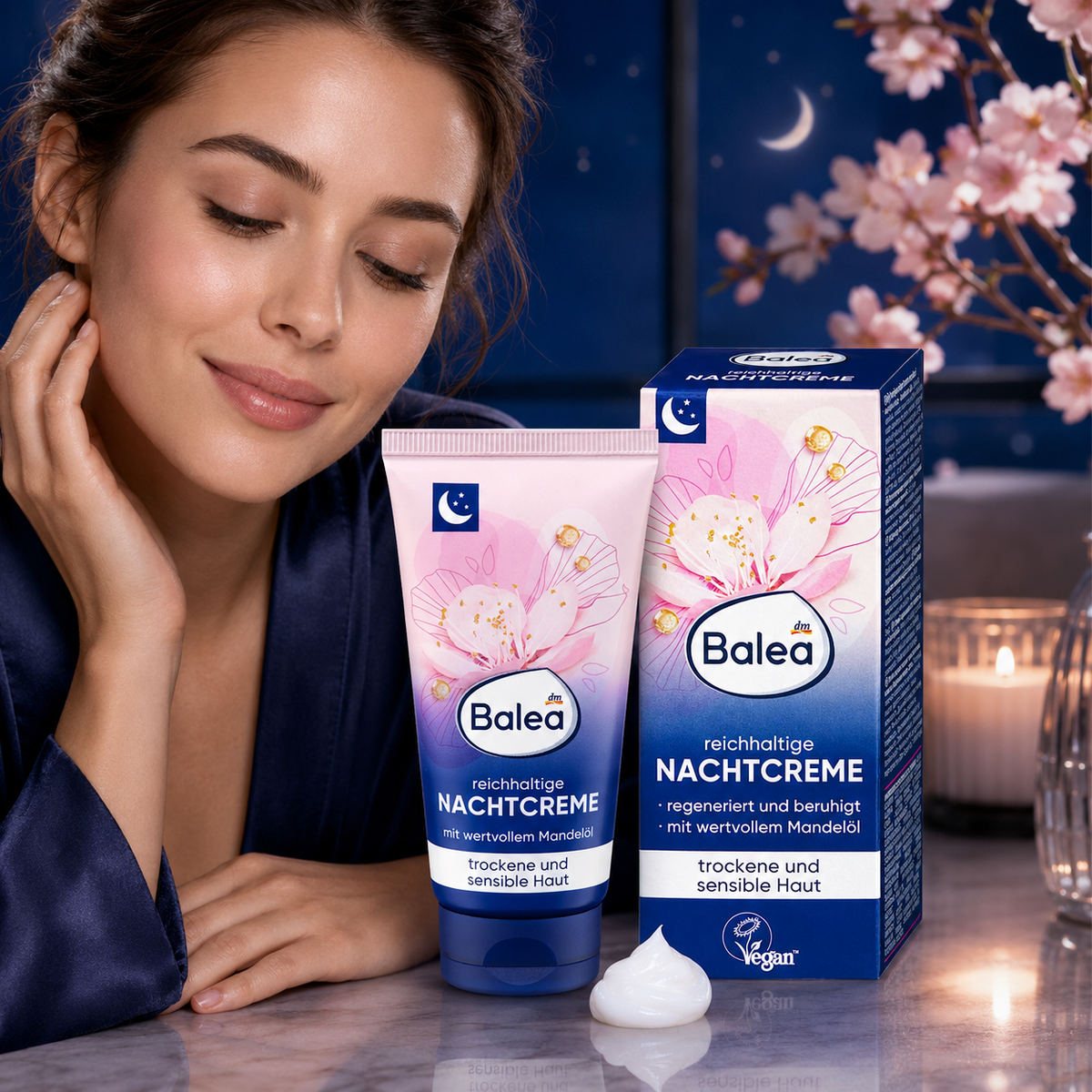 Balea Crème de Nuit Riche à l’Huile d’Amande – Peaux sèches et sensibles – 50 ml